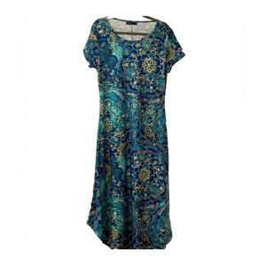 NORACORA Blue Geometric Floral Long Stretch Dress - Size Med